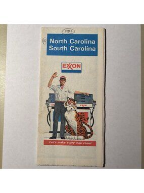 Vintage Exxon Oil Gas North South Carolina US Travel Tour Road Map 1980 Vintage